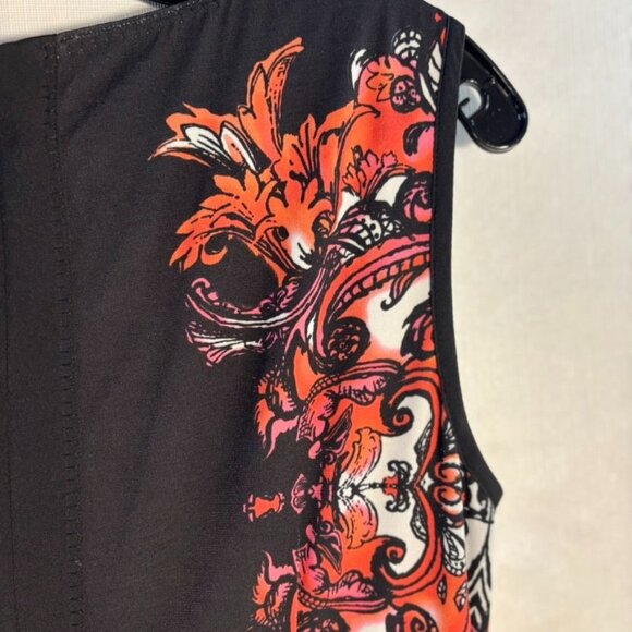 Etcetera Sleeveless Knee-Length Sheath Dress With Ornate Red & Black Floral Prin - Picture 13 of 16